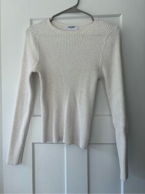 Old Navy Cream Ribbed Long Sleeve Crewneck Top